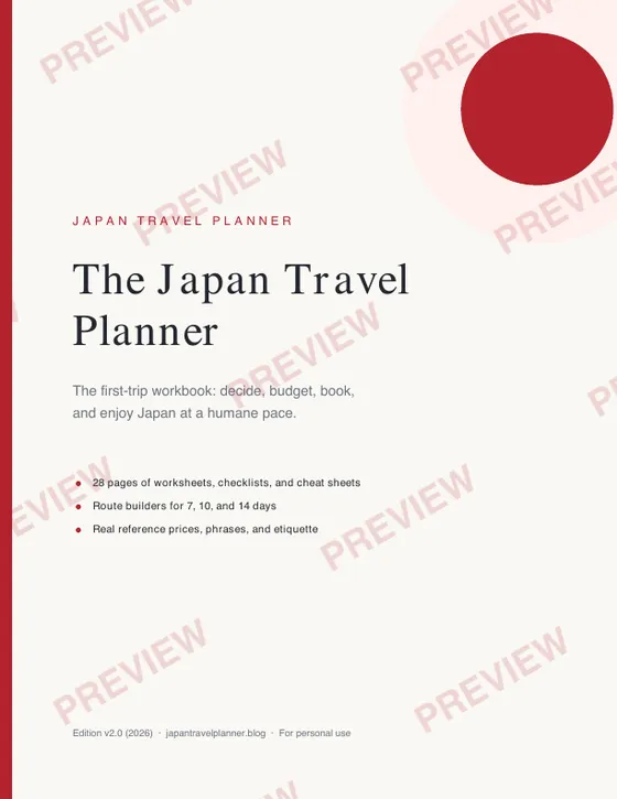 Cover of the Japan Travel Planner workbook, edition v2